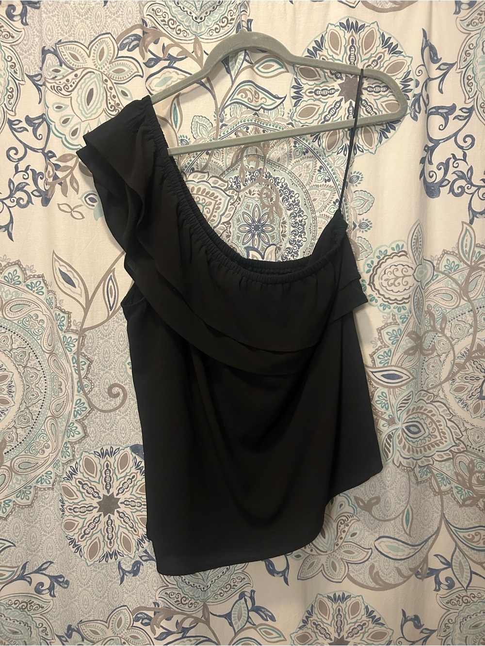 Black One-Shoulder Ruffle Top